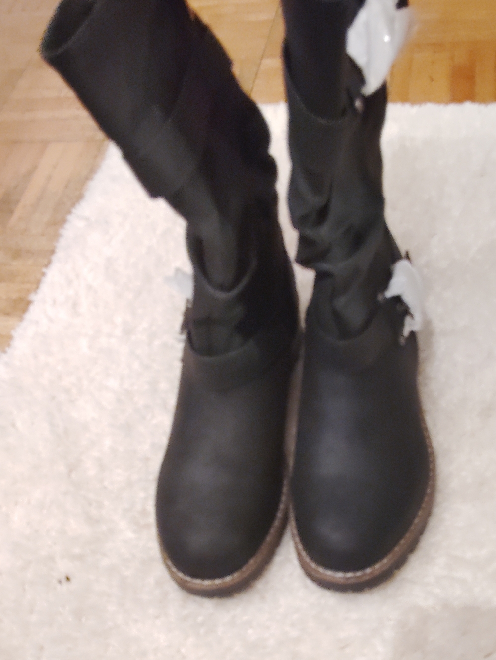 Global Win Black Tall Moto Boots with Brown Trim